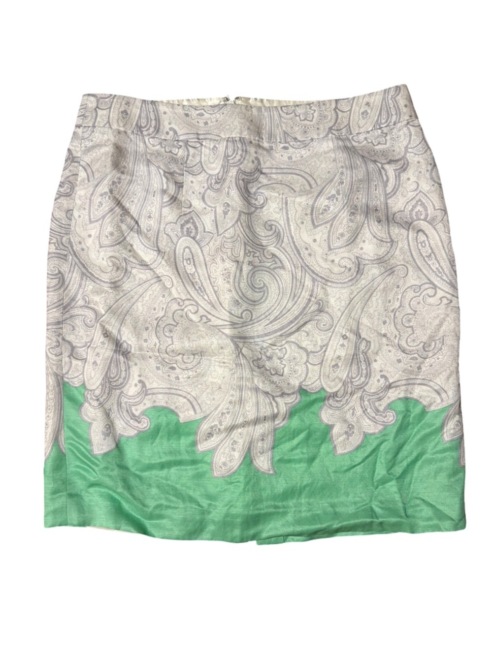 Banana Republic White Paisley Pencil Skirt Mint Green Hem
